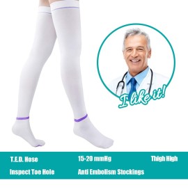 T.E.D. Anti Embolism Stockings Thigh High Knee High for Women Men, 15-20 mmHg Compression TED Hose with Inspect Toe Hole T.E.D. Anti Embolism Stockings Thigh High Knee High for Women Men, 15-20 mmHg Compression TED Hose with Inspect Toe Hole