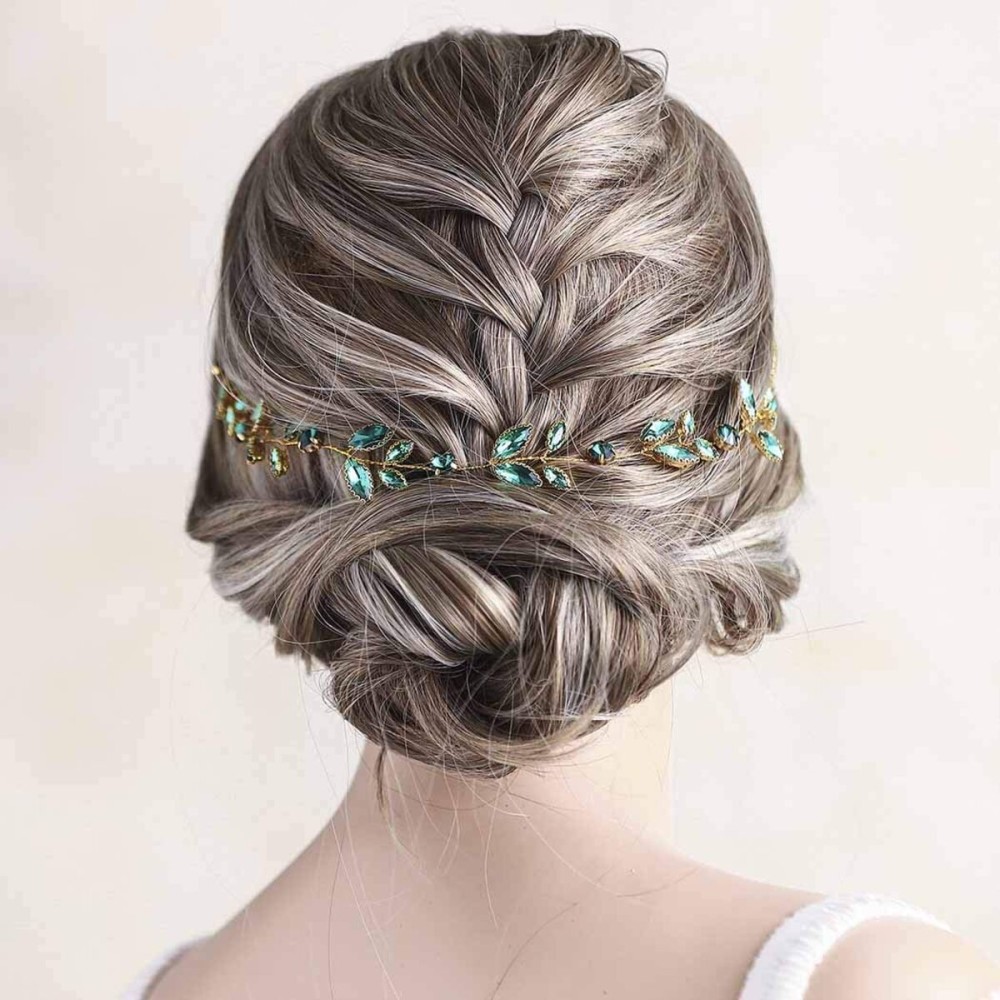 Fstrend Bride Wedding Hair Vine Headband Rhinestone Green Crystal Headpieces Bridal Hair Accessories for Women and Girls