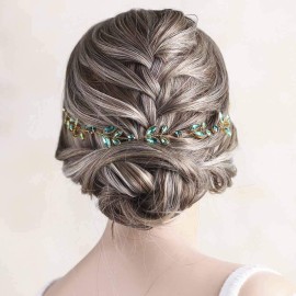 Fstrend Bride Wedding Hair Vine Headband Rhinestone Green Crystal Headpieces Bridal Hair Accessories for Women and Girls