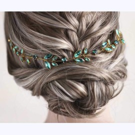 Fstrend Bride Wedding Hair Vine Headband Rhinestone Green Crystal Headpieces Bridal Hair Accessories for Women and Girls