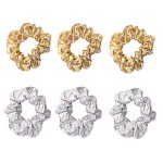 6 Pcs Hologram Metallic Gold and Silver Color Combo Hair Scrunchies Shiny Hair Bobbles Elastics Ponytail Holders Hair Wrist Ties Bands Scrunchies for Show Gym Dance Party Club Girl Women