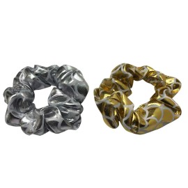6 Pcs Hologram Metallic Gold and Silver Color Combo Hair Scrunchies Shiny Hair Bobbles Elastics Ponytail Holders Hair Wrist Ties Bands Scrunchies for Show Gym Dance Party Club Girl Women