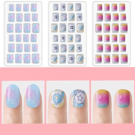 Laza 120pcs Children Nails Press On Pre-glue Full Cover Nail Tips Kit Glitter Gradient Color Rainbow Short Artificial False Nail Kits Lovely Christmas Gift for Children Kids Girls - Little Mermaid Laza 120pcs Children Nails Press On Pre-glue Full Cover Nail Tips Kit Glitter Gradient Color Rainbow Short Artificial False Nail Kits Lovely Christmas Gift for Children Kids Girls - Little Mermaid