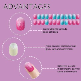 Laza 120pcs Children Nails Press On Pre-glue Full Cover Nail Tips Kit Glitter Gradient Color Rainbow Short Artificial False Nail Kits Lovely Christmas Gift for Children Kids Girls - Little Mermaid Laza 120pcs Children Nails Press On Pre-glue Full Cover Nail Tips Kit Glitter Gradient Color Rainbow Short Artificial False Nail Kits Lovely Christmas Gift for Children Kids Girls - Little Mermaid