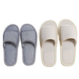 6 Pair of Open Toe Breathable Slippers,Solid Color Casual Slippers,Spa Slippers for Guests, Hotel, Travel, Unisex Universal Size Washable (3 gray medium size+3 beige large size)