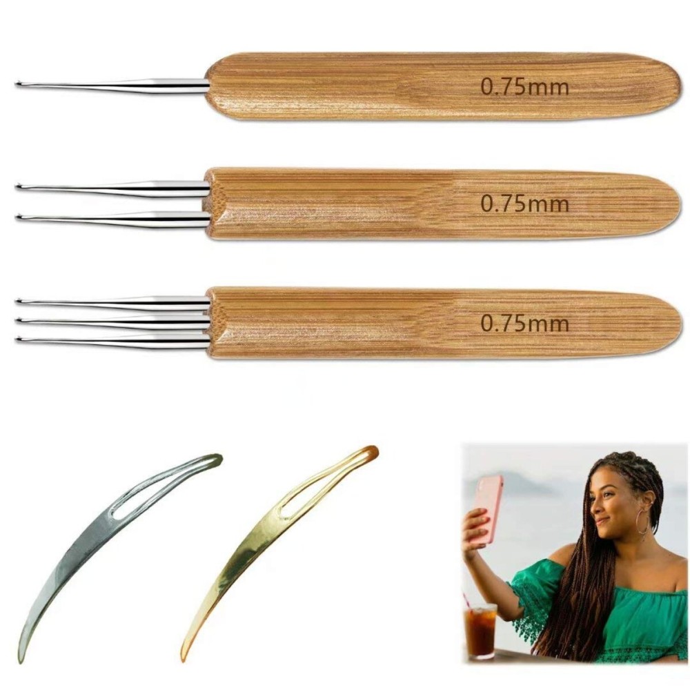 5 Pcs Dreadlocks Tool Set Includes 3 Pcs Dreadlocks Crochet 1 Hook 2 Hooks 3 Hooks Hair Weaving Needle Crochet, 2 Pcs Crochet Hair Tools Interlocking Dreadlock Needle Accessories for Braid Craft