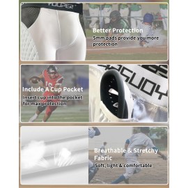 Youper Adult Elite Compression Padded Sliding Shorts w/Cup Pocket for Baseball, Football (White, Small)