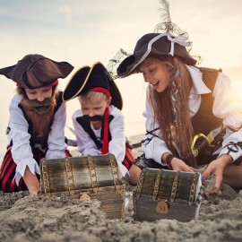 Lingway Toys Kids Pirate Treasure Chest Teacher\'s Favorite Treasures Collection Storage Box with 2 Sets of Locks and Keys Only(Vintage Bronze Coating,6.3X4.8X5.2)