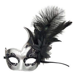 Costume Mask Feather Masquerade Mask Halloween Mardi Gras Cosplay Party Masque (Couple Silver Black)