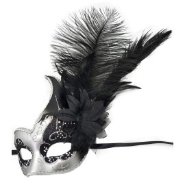 Costume Mask Feather Masquerade Mask Halloween Mardi Gras Cosplay Party Masque (Couple Silver Black)