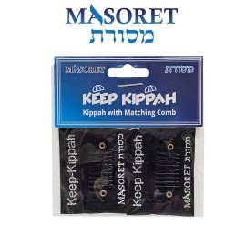 The Original Masoret Keep-Kippah Hair Clip Set: 4 Pair Durable Metal Head Fasteners with Matching Comb for Jewish Kippot, Kipa, Yamaka, Yarmulke Hats by Art Judaica