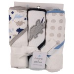 Cudlie Buttons and Stitches Baby Boys 3 Pack Infant Hooded Towel, Triceratops Prints (GS71365)
