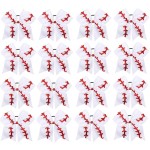 16PCS 8 Large Cheer Hair Bows Ponytail Holder Elastic Band Handmade for Cheerleading Teen Girls College Sports (Baseball White, 16 Count (Pack of 1))