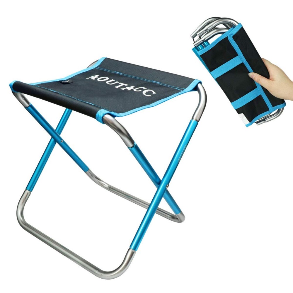 AOUTACC Folding Stool with Carry Bag, Aluminum Alloy Bracket Lightweight Portable Camping Stool for Outdoor Fishing Hiking Backpacking Travelling BBQ (Blue, Large-11.8x11x11.4)