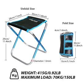 AOUTACC Folding Stool with Carry Bag, Aluminum Alloy Bracket Lightweight Portable Camping Stool for Outdoor Fishing Hiking Backpacking Travelling BBQ (Blue, Large-11.8x11x11.4)