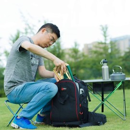 AOUTACC Folding Stool with Carry Bag, Aluminum Alloy Bracket Lightweight Portable Camping Stool for Outdoor Fishing Hiking Backpacking Travelling BBQ (Blue, Large-11.8x11x11.4)