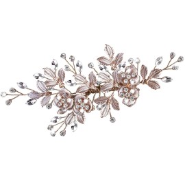 CROWN GUIDE Gold Rhinestone Bridal Hair Comb Barrette Handmade Flower Clip Pin Wedding Hair Accessories Pieces for Women Rose Gold CROWN GUIDE Gold Rhinestone Bridal Hair Comb Barrette Handmade Flower Clip Pin Wedding Hair Accessories Pieces for Women Rose Gold