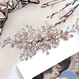 CROWN GUIDE Gold Rhinestone Bridal Hair Comb Barrette Handmade Flower Clip Pin Wedding Hair Accessories Pieces for Women Rose Gold CROWN GUIDE Gold Rhinestone Bridal Hair Comb Barrette Handmade Flower Clip Pin Wedding Hair Accessories Pieces for Women Rose Gold