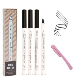 Microblading Eyebrow Pen 4 Pack Black Brow Pencil 3D Waterproof Eyebrow Pen Waterproof Eyebrow Pencil Micro-Fork Tip Brow Pen Natural All Day Eyebrow Makeup