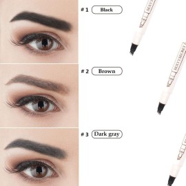 Microblading Eyebrow Pen 4 Pack Black Brow Pencil 3D Waterproof Eyebrow Pen Waterproof Eyebrow Pencil Micro-Fork Tip Brow Pen Natural All Day Eyebrow Makeup