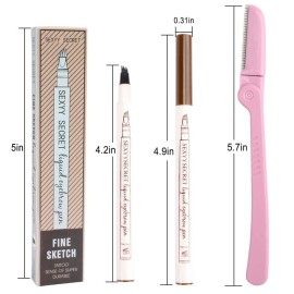 Microblading Eyebrow Pen 4 Pack Black Brow Pencil 3D Waterproof Eyebrow Pen Waterproof Eyebrow Pencil Micro-Fork Tip Brow Pen Natural All Day Eyebrow Makeup