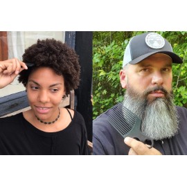 Chicago Comb Model 7 Carbon Fiber Pick Comb, for Long Thick Curly & Afro Hair Styles, Black Color, 6 inches (15 cm)