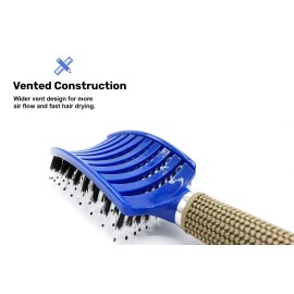 Zabolight Premium Vent Boar Bristle Hair Brush Vented Detangling Oversize Hair Brush for Thick Long Curly Hair, Curved Fast Blow Drying Brush for Women & Men (Blue)