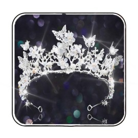 Brishow Butterfly Crown Silver Bridal Butterflies Tiaras for Women and Girls