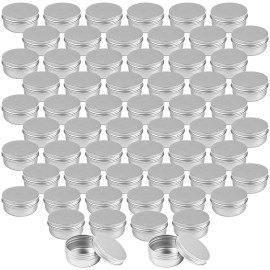 Foraineam 60 Pack 1.7 oz / 50ml Round Aluminum Lip Balm Tin Cans with Screw Top Lids - Silver Cosmetic Sample Containers - Metal Empty Tins Travel Storage Jars for Salve, Spice, Candies or Crafts