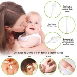 Baby Cotton Swabs, Organic Chlorine-Free Safety Swabs for Kids or Newborn Babies, 100% Biodegradable Gentle Baby Qtips, Cruelty-Free & Hypoallergenic Children Cotton Buds (4 packs of 55 ct. Total 220)