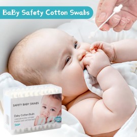 Baby Cotton Swabs, Organic Chlorine-Free Safety Swabs for Kids or Newborn Babies, 100% Biodegradable Gentle Baby Qtips, Cruelty-Free & Hypoallergenic Children Cotton Buds (4 packs of 55 ct. Total 220)