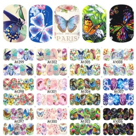 Tvoip 12 Pcs/Set Beauty Butterfly Mixed Designs Full Water Transfer Stickers Nail Art Decal Sticker Nail Accessories