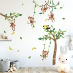 Runtoo Monkey and Tree Wall Decals Animals Jungle Wall Stickers TV Wall Dcor for Baby Nursery Kids Bedroom