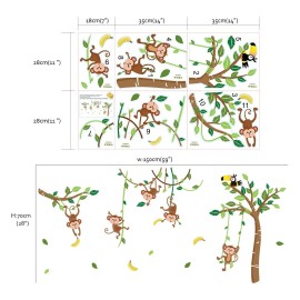 Runtoo Monkey and Tree Wall Decals Animals Jungle Wall Stickers TV Wall Dcor for Baby Nursery Kids Bedroom