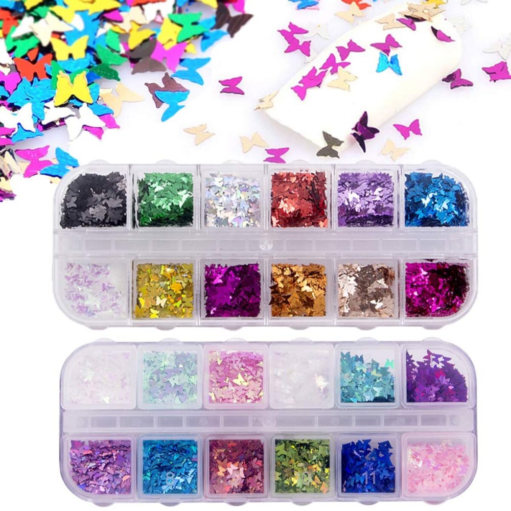 24 Color/Set 3D Butterfly Nail Glitter Sequins, Kalolary Laser Butterfly Nail Sequin Flake Acrylic Manicure Paillettes Face Body Lip Glitters for Nail Art Decoration Resin Mold DIY Makeup 24 Color/Set 3D Butterfly Nail Glitter Sequins, Kalolary Laser Butterfly Nail Sequin Flake Acrylic Manicure Paillettes Face Body Lip Glitters for Nail Art Decoration Resin Mold DIY Makeup