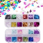 24 Color/Set 3D Butterfly Nail Glitter Sequins, Kalolary Laser Butterfly Nail Sequin Flake Acrylic Manicure Paillettes Face Body Lip Glitters for Nail Art Decoration Resin Mold DIY Makeup