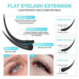 NAGARAKU Double Tips Ellipse Eyelash Extensions Lighter Thinner Flat Split Tips Individual Lash 0.15mm D curl 9mm Matte Black Faux Mink Classic False Lash Supplies 16 Rows