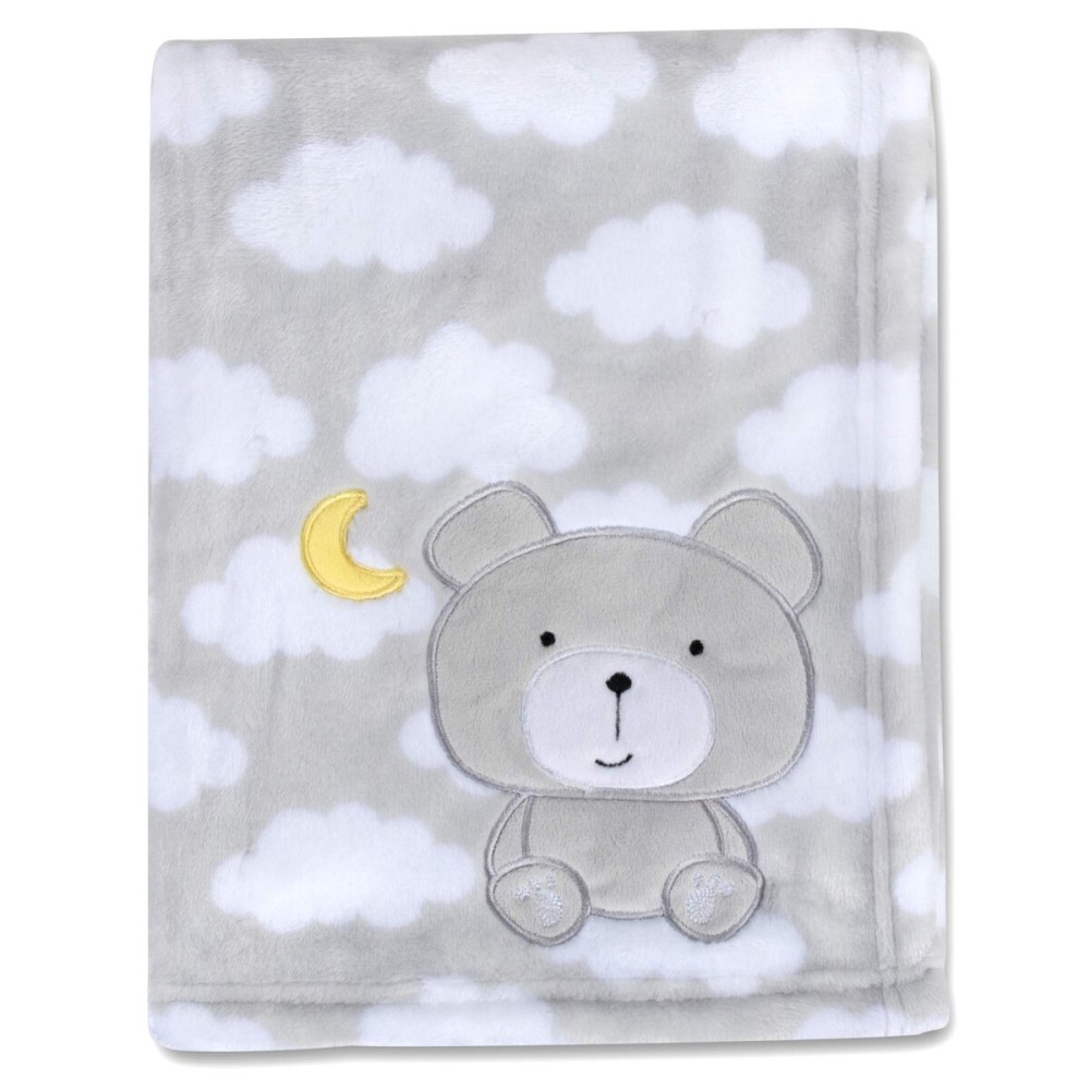 Plush Fleece Throw and Receiving Baby Blankets for Boys and Girls 30x36 (Grey Bear)