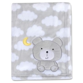 Plush Fleece Throw and Receiving Baby Blankets for Boys and Girls 30x36 (Grey Bear)