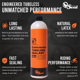 Orange Seal - Endurance Formula Tubeless Bike Tire Sealant with Injector | Long Lasting, Fast Sealing | for MTB, Road, CX and Gravel Bicycle Tires | 8oz w/Injector