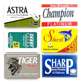 Astra-Derby-Shark-Tiger-Sharp Double Edge Razor Blades Sampler, 30 Blades Astra-Derby-Shark-Tiger-Sharp Double Edge Razor Blades Sampler, 30 Blades