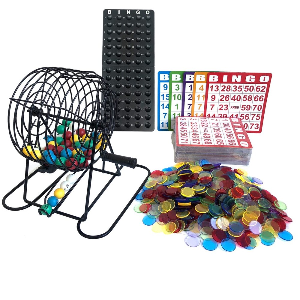 Yuanhe Deluxe Bingo Game Set-Includes Metal Cage,500 Colorful Bingo Chips,100 Bingo Cards,75 Colored Balls,Plastic Masterboard,Great for Large Groups,Parties 