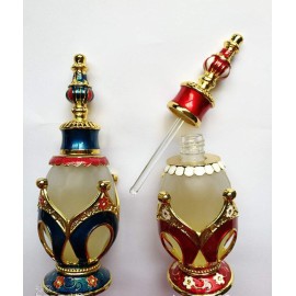 0.67oz Crown Shape Creative Perfume Bottle Metal and Glass Perfume Bottle Refillable Empty Aromatherapy Essential Oil Bottle (Red)