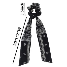 Cutewing Paisley Hair Scrunchies with Bow Hair Scarves Scrunchy Ponytail Holder Elastics Hair Bands Ribbon Hair Tie for Women Girls with 6PCS