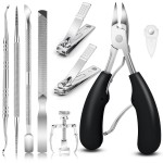 JTIEO 9 Pack Toenail Clippers, Ingrown Toenail Removal Kit, Heavy Duty Toe Nail Clippers for Thick Nail for Seniors, Professional Ingrown Toenail Tools Ingrown Toenail Clippers for Men (Black)