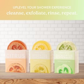 Honey Belle Exfoliating Loofah Soap 3-Pack Refresh - Exfoliating Bar Soap with Loofah Inside - Cleansing, Moisturizing, Nourishing, Scrubby Soap - Plant-Based, Eco-Friendly, Vegan, Cruelty-Free