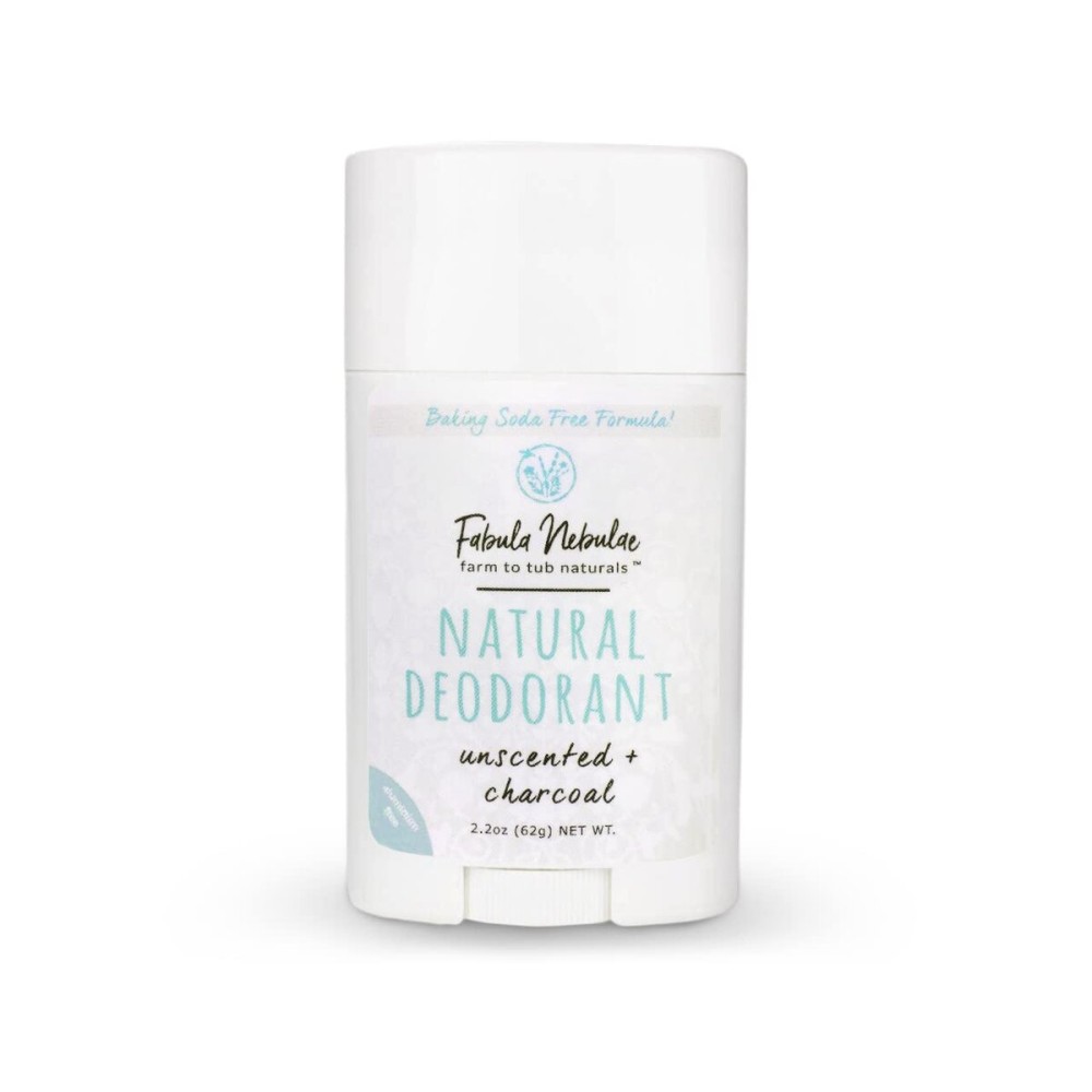 Unscented Charcoal Natural Deodorant for Men & Women, Organic, Aluminum Free, Baking Soda Free Deodorant for Sensitive Skin, Made with Magnesium and Charcoal, Long Lasting, 2.2oz, by Fabula Nebulae