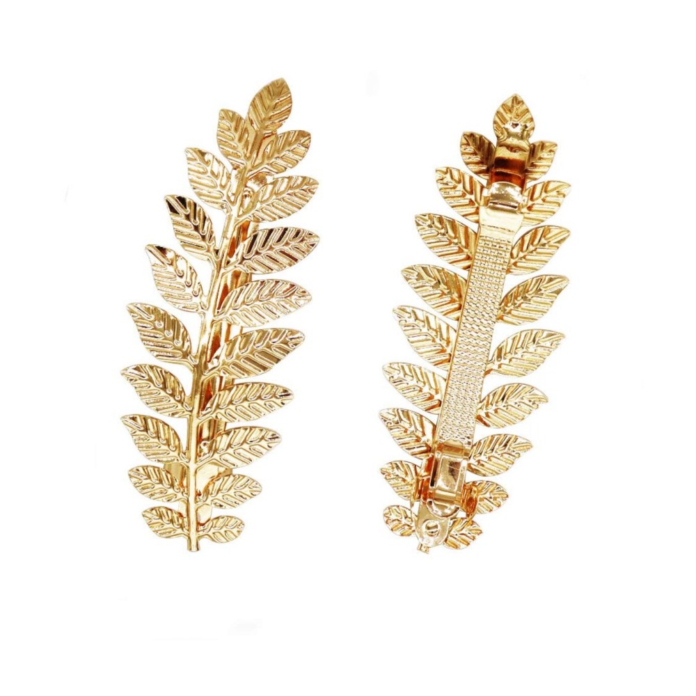 2 Pcs Toga Party Greek Goddess Costume - Gold Leaves Hair Barrettes