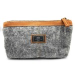 Mountain Made Wool and Pure Leather Luxury Travelers Small Cosmetic Bag, Toiletries, or Utility Bag For Students, Women and Men. Perfect size to fit inside your purse.