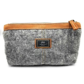 Mountain Made Wool and Pure Leather Luxury Travelers Small Cosmetic Bag, Toiletries, or Utility Bag For Students, Women and Men. Perfect size to fit inside your purse.